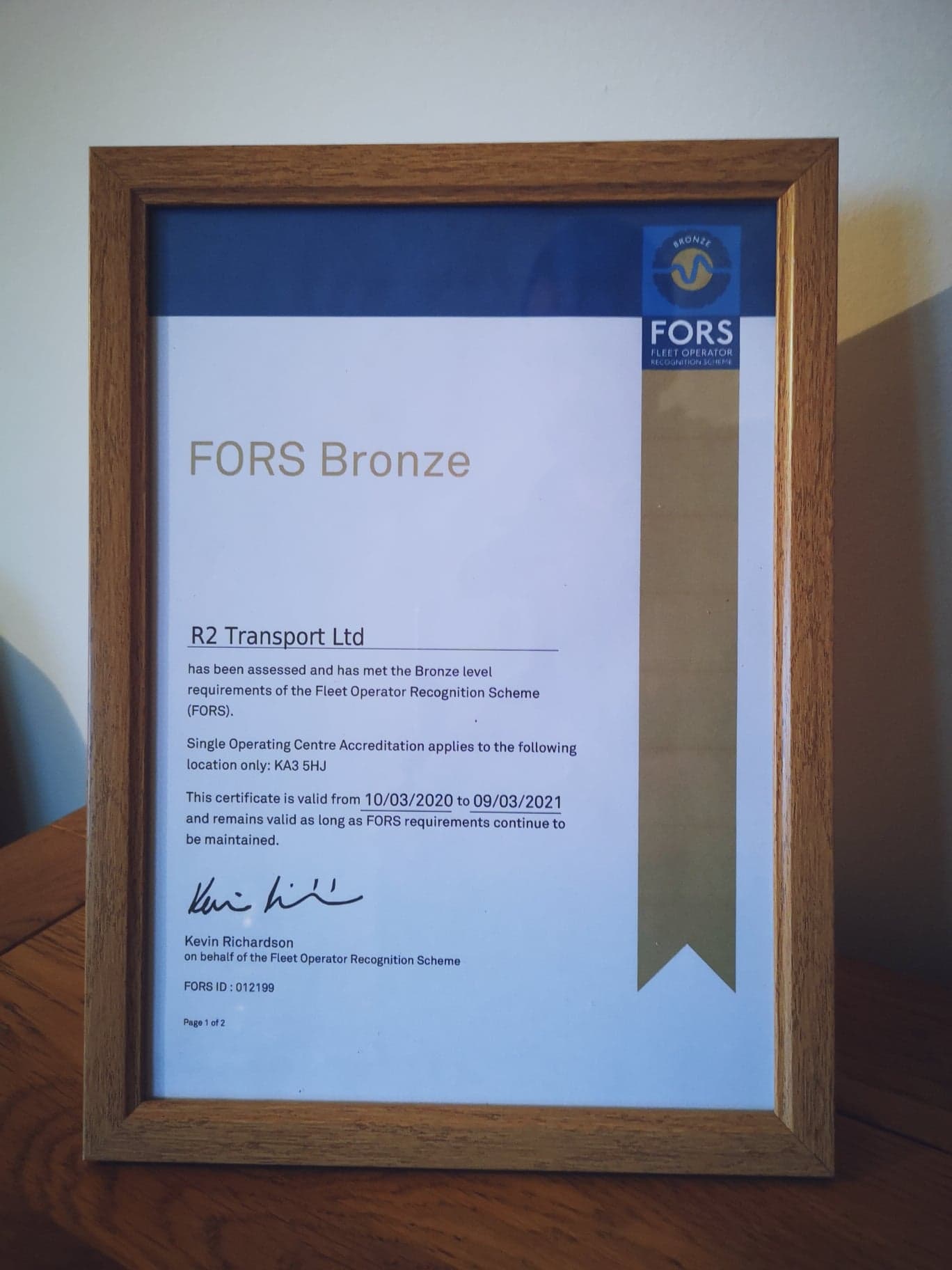 R2 Transport Ltd Awarded FORS Bronze R2 Transport Ltd